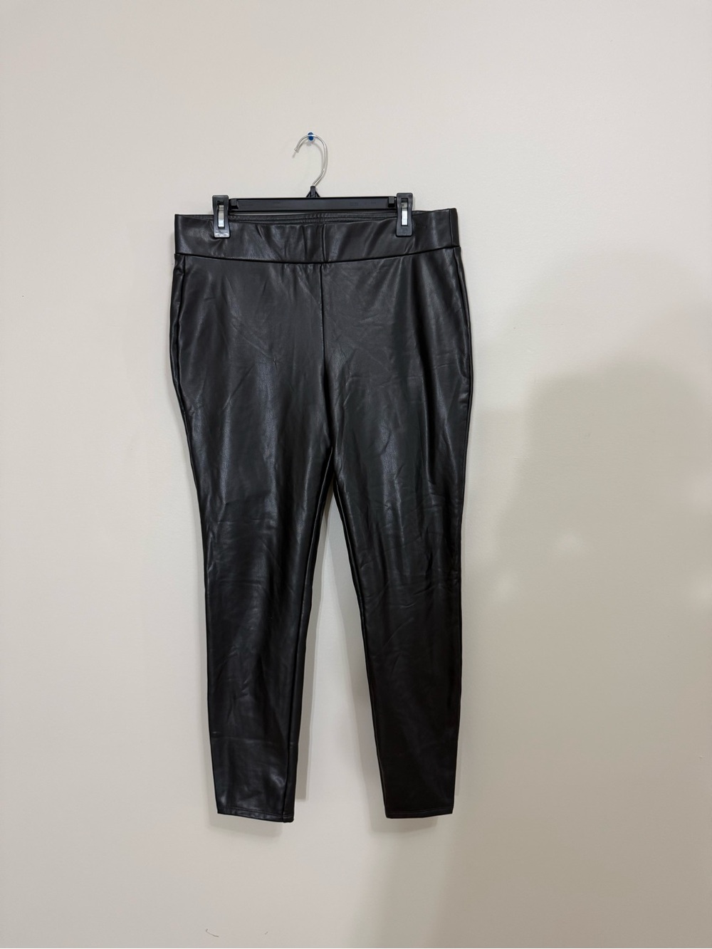LOFT Women Size L Black Faux Leather Stretch Pull-On Skinny Ankle Leggings